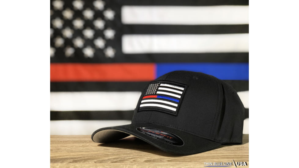 Thin Blue Line Flexfit Dual American Flag Hat, Thin Red Line - FLEX-DUAL-BLACK-MEDIUM