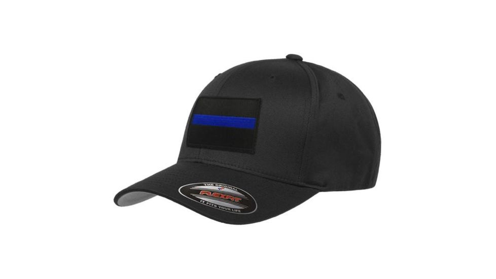 Thin Blue Line Flexfit Hat - Black Background Flag, Thin Blue Line - FLEX-TBL-BBG-BLACK-LARGE