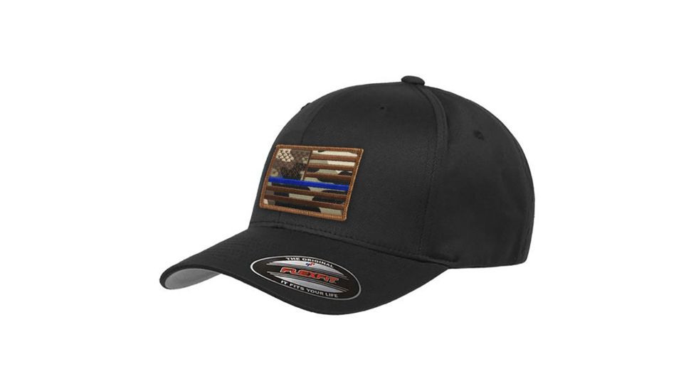 Thin Blue Line Flexfit Hat - Camo American Flag, Thin Blue Line - FLEX-CAMO-AF-BLACK-LARGE