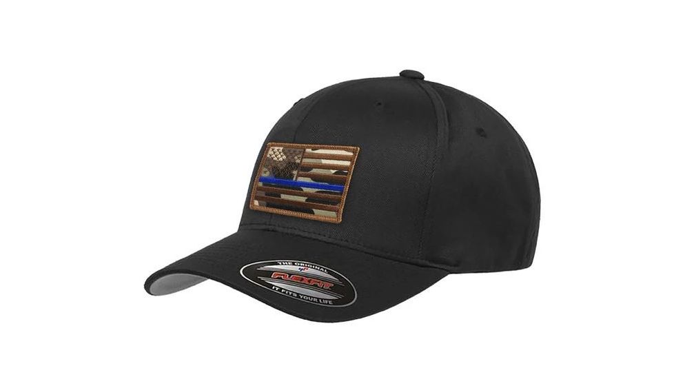 Thin Blue Line Flexfit Hat - Camo American Flag, Thin Blue Line - FLEX-CAMO-AF-BLACK-XXL
