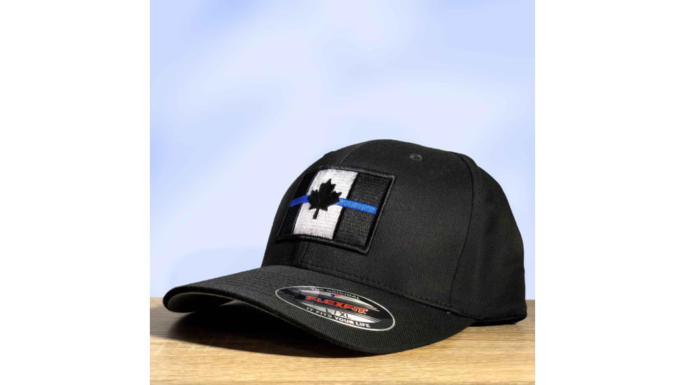 Thin Blue Line Flexfit Hat - Canadian Flag, Thin Blue Line - FLEX-CAN-BLACK-LARGE