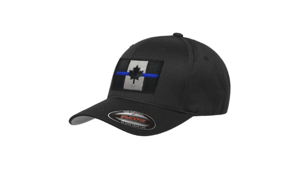 Thin Blue Line Flexfit Hat - Canadian Flag, Thin Blue Line - FLEX-CAN-BLACK-LARGE
