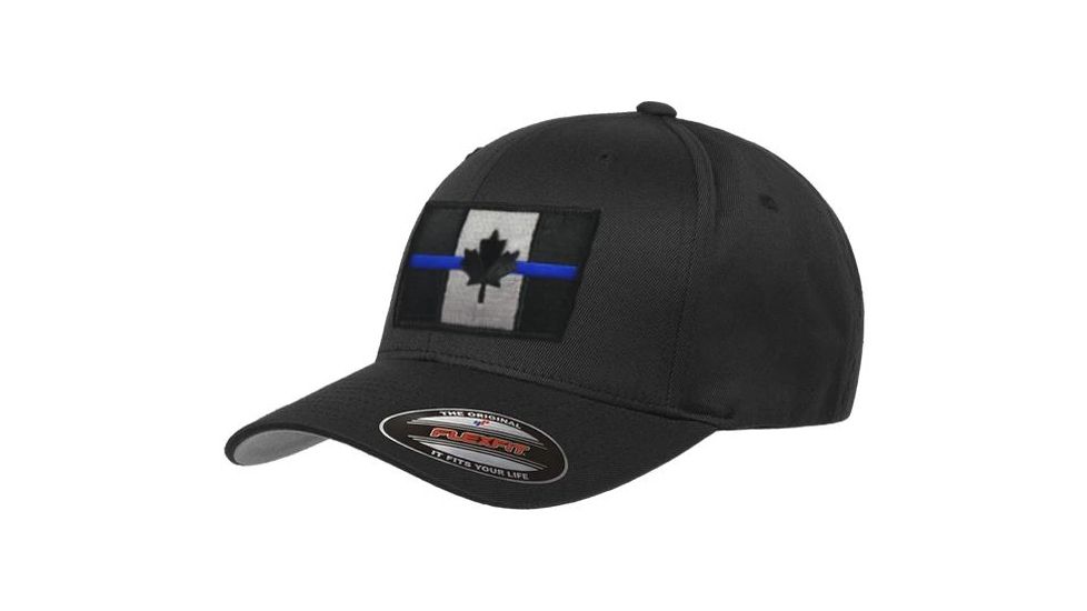 Thin Blue Line Flexfit Hat - Canadian Flag, Thin Blue Line - FLEX-CAN-BLACK-XXL