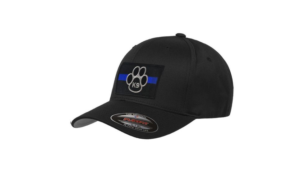 Thin Blue Line Flexfit Hat, K9, Black, Velcro Removable Patch, Thin Blue Line - FLEX-K9-VELCRO-L