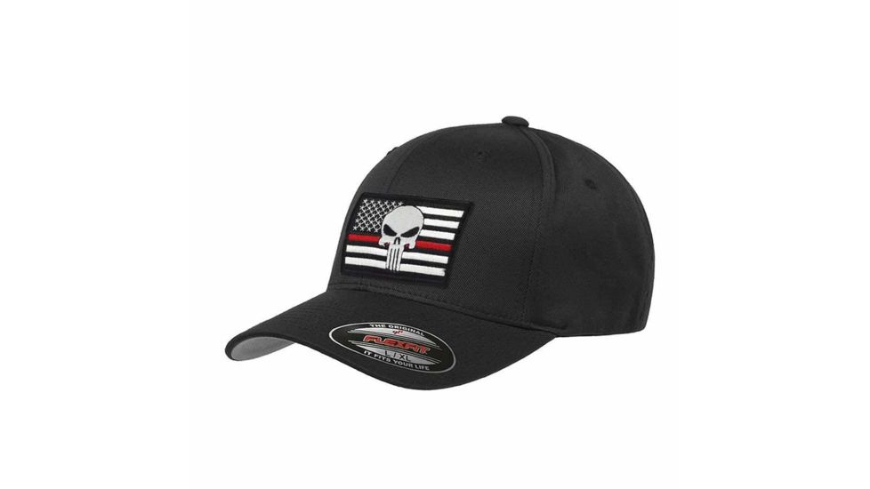 Thin Blue Line Flexfit Hat - Skull Thin Red Line Flag - FLEX-SKULL-RED-BLACK-MEDIUM