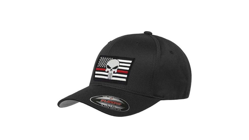 Thin Blue Line Flexfit Hat - Skull Thin Red Line Flag - FLEX-SKULL-RED-BLACK-XXL