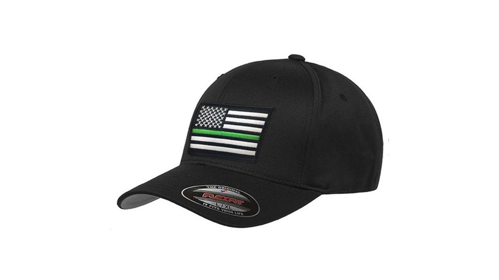Thin Blue Line Flexfit Hat - Thin Green Line Flag - FLEX-GREEN-BLACK-LARGE