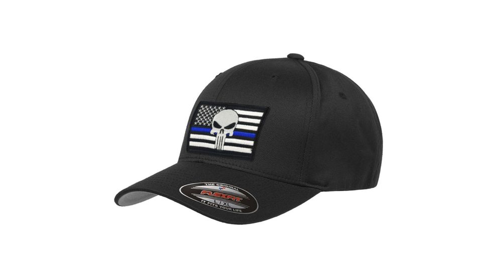 Thin Blue Line Flexfit Skull Hat, Thin Blue Line - FLEX-SKULL-BLACK-MEDIUM