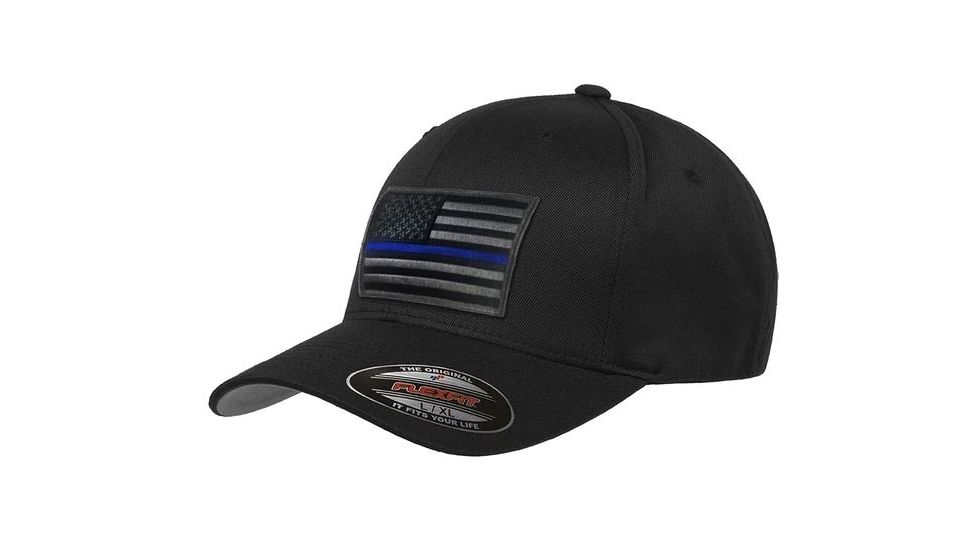 Thin Blue Line Flexfit Subdued Hat, Thin Blue Line - FLEX-TBL-BLACK-SUBDUE-BLACK-LARGE