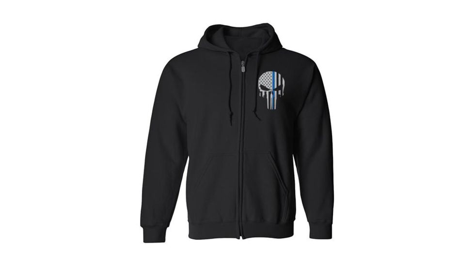 Thin Blue Line Full Zip - Skull - Unisex - SKULL-ZIP-BLACK-LARGE