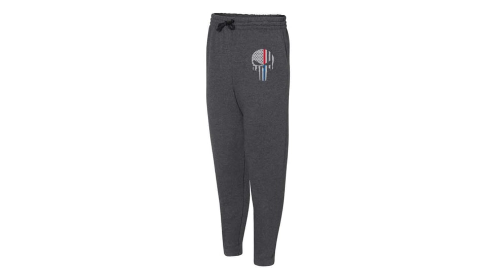Thin Blue Line Joggers - Dual Line, Skull, Charcoal - SKULL-DUAL-JOGGERS-CHARC-L