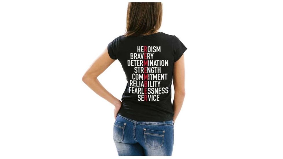 Thin Blue Line Woman's Shirt - Remember, Thin Red Line - REMEMBER-TRL-WOM-SHIRT-BLACK-2XL