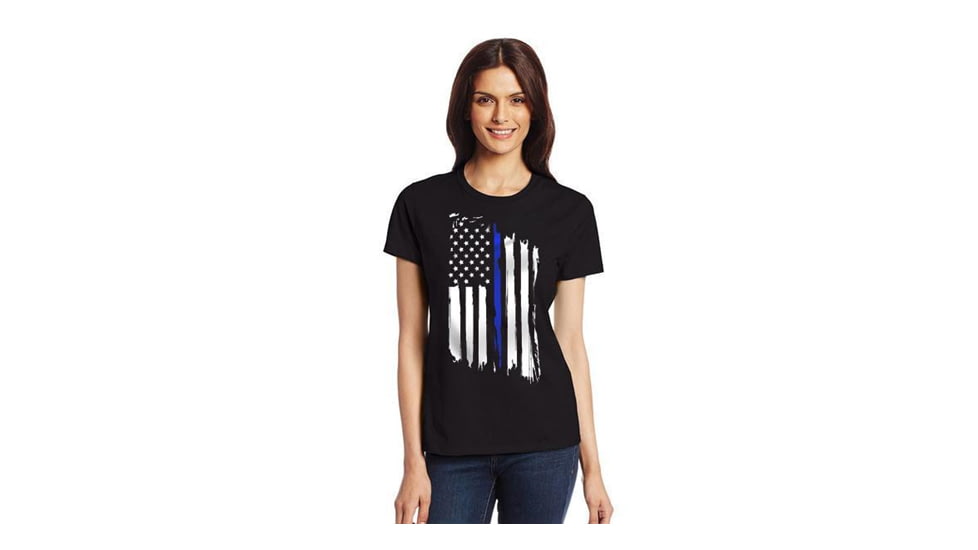 Thin Blue Line American Flag Slim Fit Shirt - Womens, Black, Extra Large, WOM-TBLA-XL