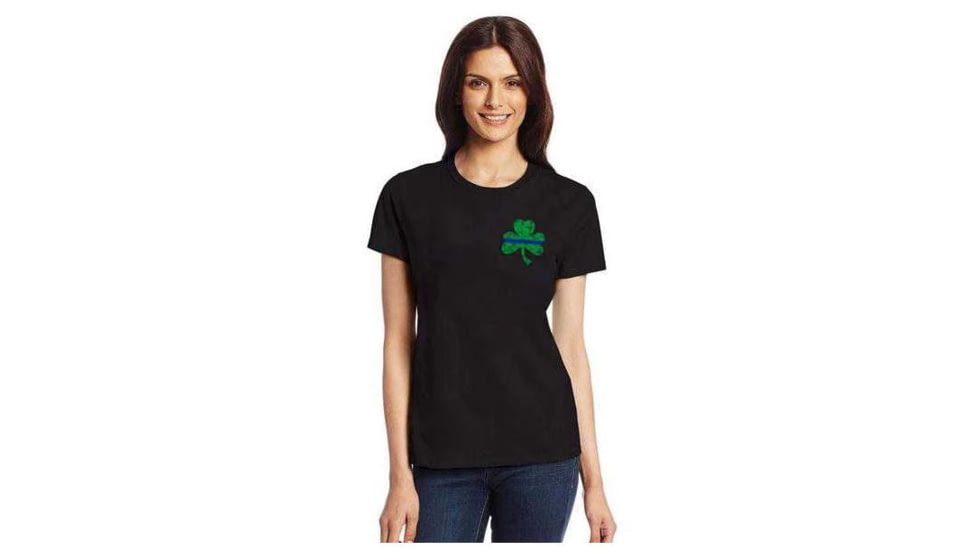 Thin Blue Line Women's T-shirt, Small Shamrock, , Thin Blue Line - WOM-SM-STPAT-TBL-TSHIRT-BLACK-2XL