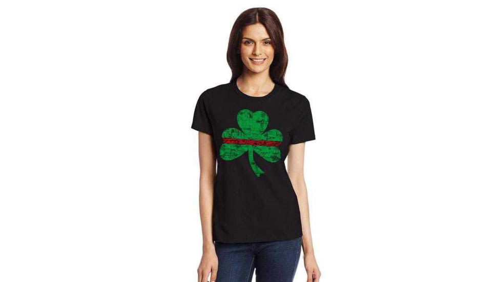 Thin Blue Line Womens T-shirt, Shamrock, Thin Red Line - WOM-STPAT-TRL-TSHIRT-BLACK-L