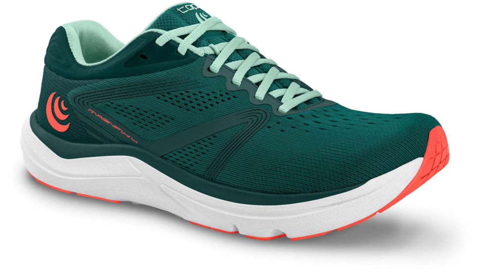 Topo Athletic Magnifly 4 Road Running Shoes - Womens, Emerald/Coral, 7, W051-070-EMECOR