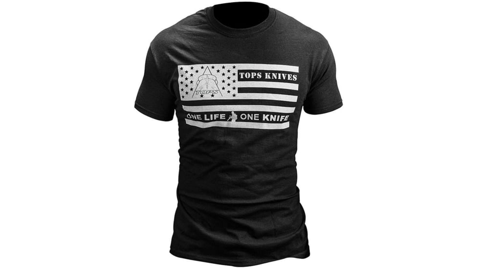 TOPS Knives Flag Logo Cotton T-Shirt, Black, Large, TS-FLAGBLK LARGE