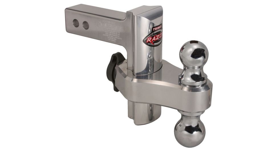 Trimax Razor 6in Aluminum Adjust Hitch-Dual Ballw/ Keyed Alike Ball Mount, Receiver Lock, Double Tow Balls 4010227