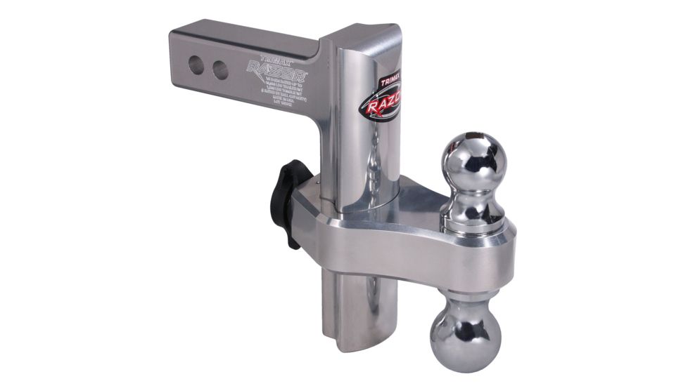 Trimax Razor 8in Aluminum Adjust Hitch-Dual Ballw/ Keyed Alike Ball Mount, Receiver Lock, Double Tow Balls 4010231