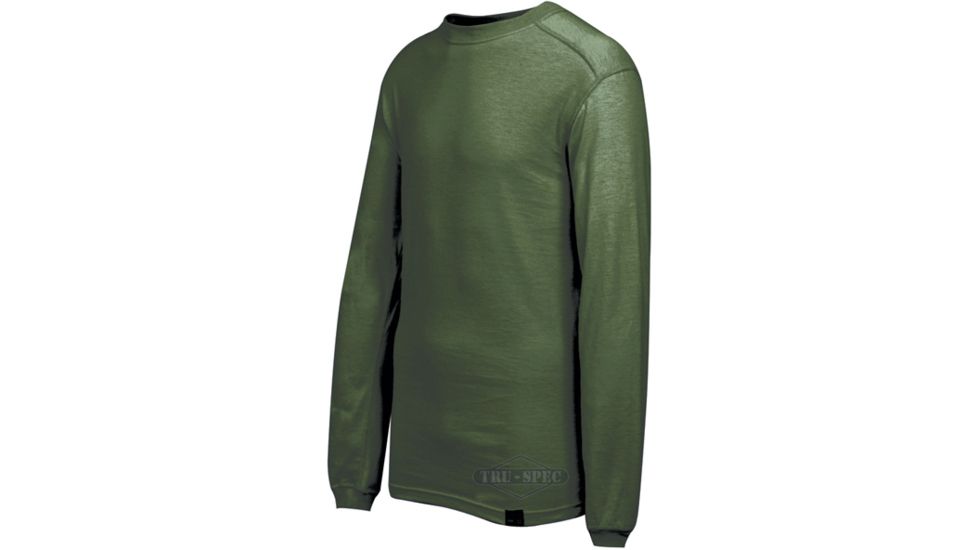 Tru-Spec Crew T Shirt MARINE OD Green BASELAYER LS,Small Reg. 2775003
