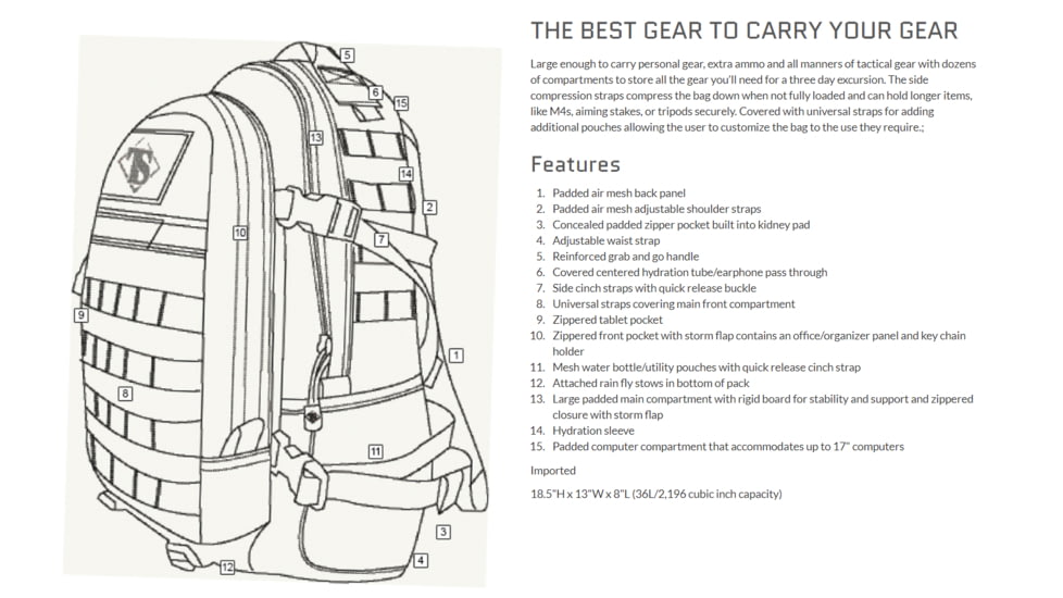 Tru-Spec Elite 3-day Backpack, Black, 4806000