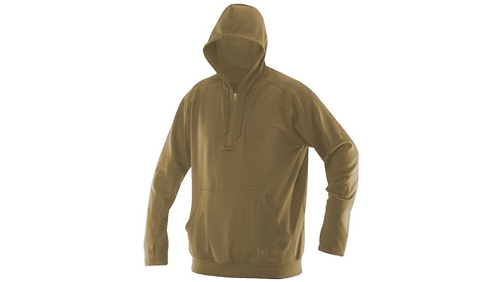 Tru-Spec Shirt, 24-7 Coyote Grid Fleece Hoodie, Extra Small Regular 2421002