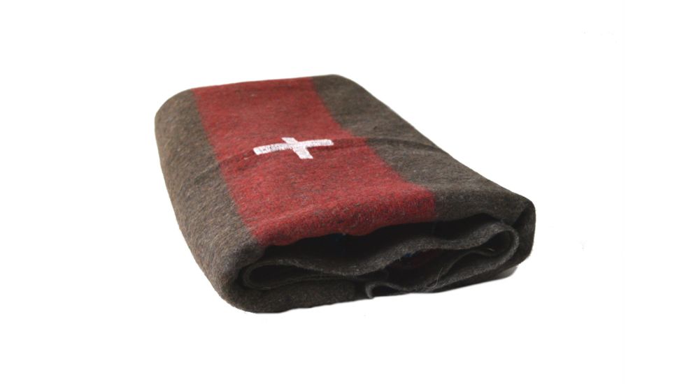 U.S. Spec Swiss Style Wool Blanket, Grey W/Red Stripe, 55 X 75, BL515