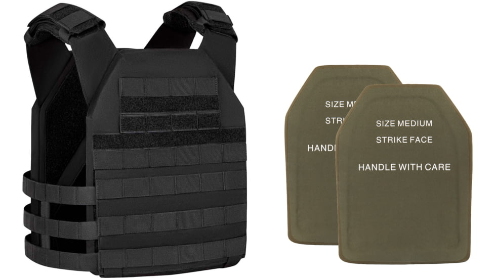 UARM RPC Robust Plate Carrier, Black, Medium, w/ 2 SA3U Level III+ UHMWPE SAPI Armor Plates
