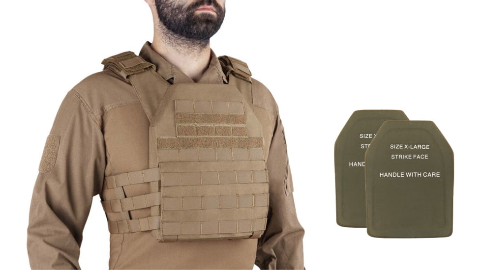 UARM RPC Robust Plate Carrier, Coyote, Extra Large, w/ 2 SA3U Level III+ UHMWPE SAPI Armor Plates
