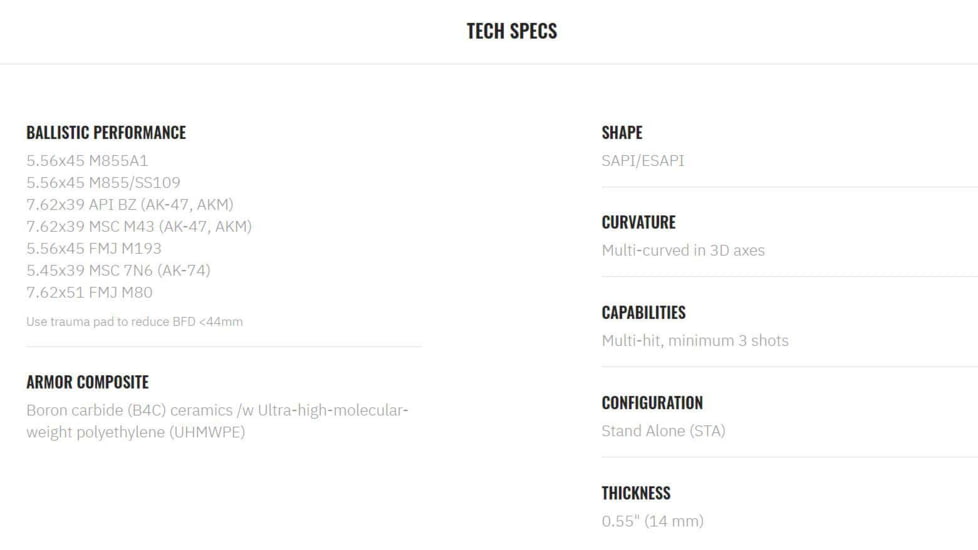 UARM SA3B Level III++ Boron Carbide SAPI Armor Plate, S, SA3BS