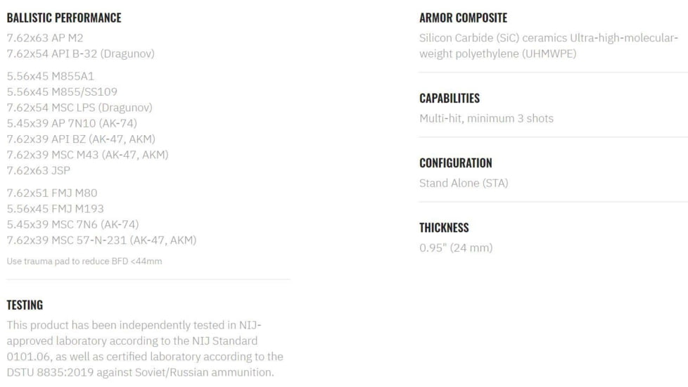 UARM SA4SSP Level IV+ Silicon Carbide Side Armor Plate, 6X8, SA4SSP82
