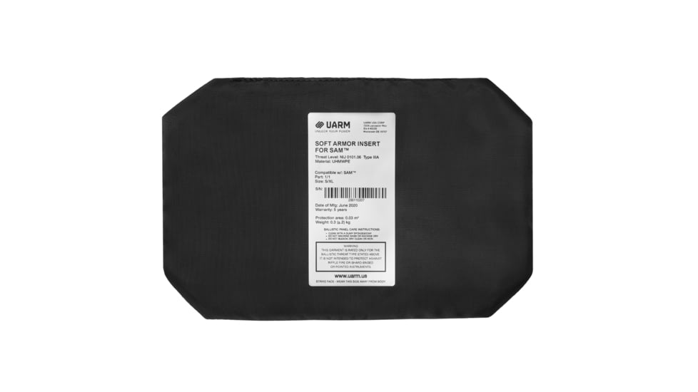 UARM Soft Armor Insert for SAM Stomach Armor Module, Type IIA Threat Level, Black, One Size, SASAM2A