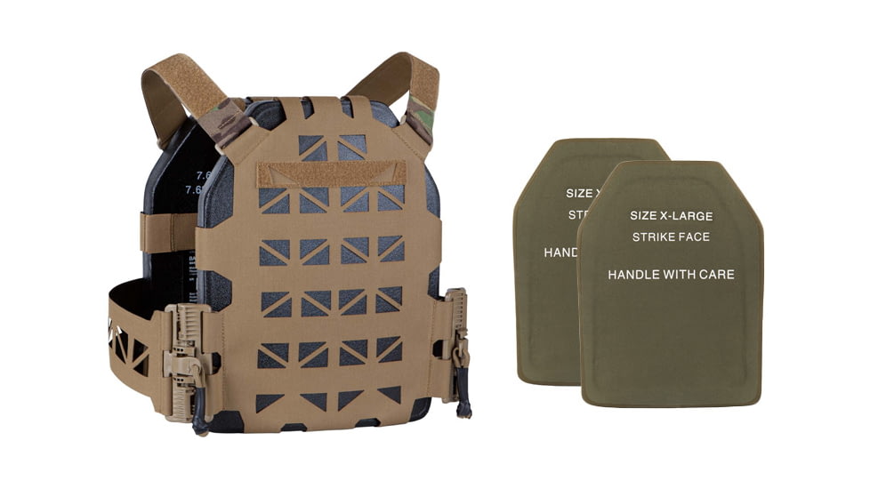 UARM UPC Ultralight Plate Carrier, Coyote, Extra Large, w/ 2 SA3U Level III+ UHMWPE SAPI Armor Plates