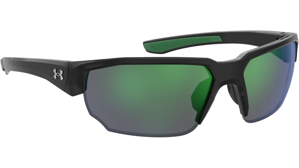 Under Armour Blitzing Sunglasses with Shiny Black Frame and Green Temple Tips with Green to Grey Lens, Medium, UA0012S 7ZJ-Z9