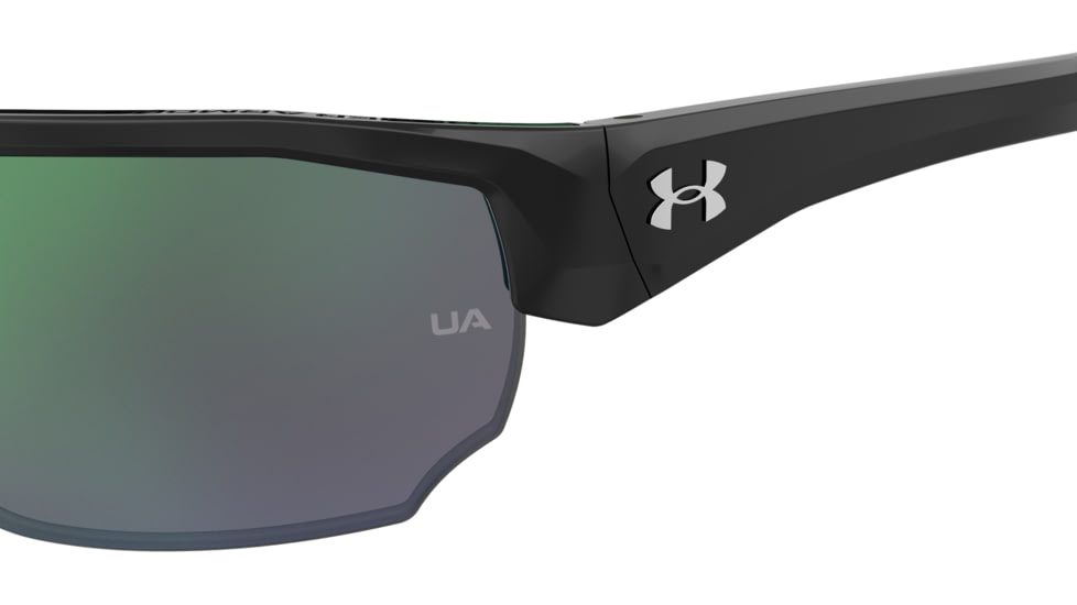 Under Armour Blitzing Sunglasses with Shiny Black Frame and Green Temple Tips with Green to Grey Lens, Medium, UA0012S 7ZJ-Z9