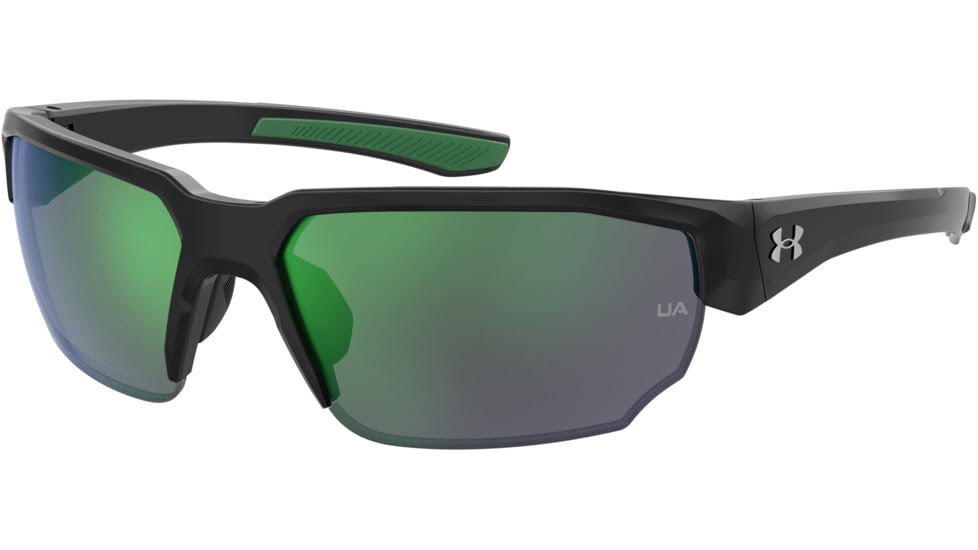 Under Armour Blitzing Sunglasses with Shiny Black Frame and Green Temple Tips with Green to Grey Lens, Medium, UA0012S 7ZJ-Z9