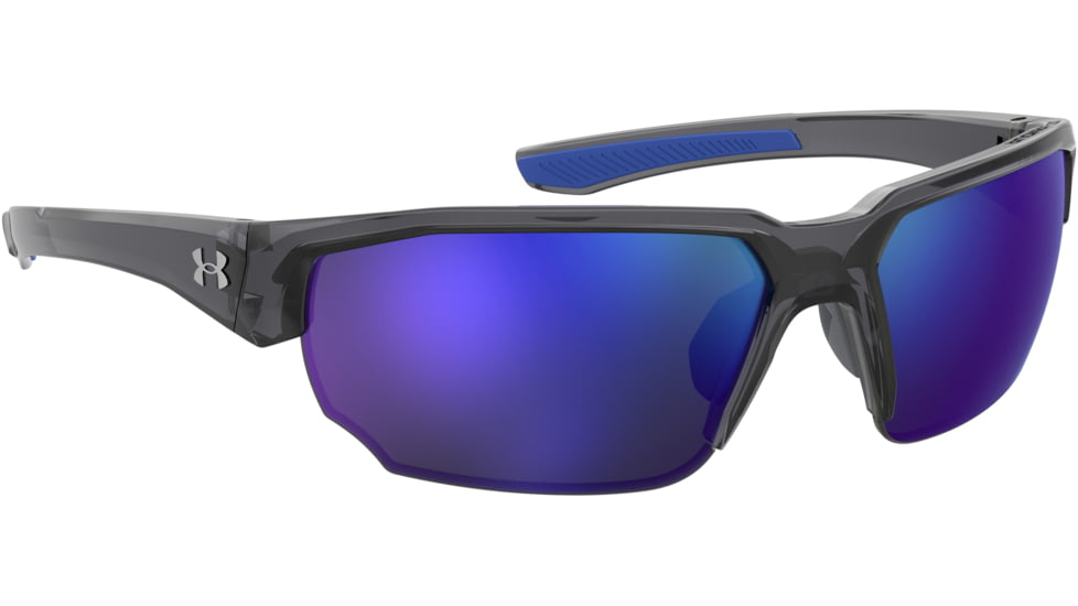 Under Armour Blitzing Sunglasses with Transparent Grey Frame and Blue to Grey Mirror Lens, Medium, UA0012S KB7-W1