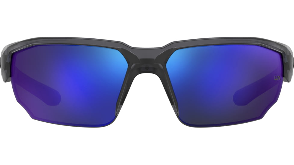 Under Armour Blitzing Sunglasses with Transparent Grey Frame and Blue to Grey Mirror Lens, Medium, UA0012S KB7-W1