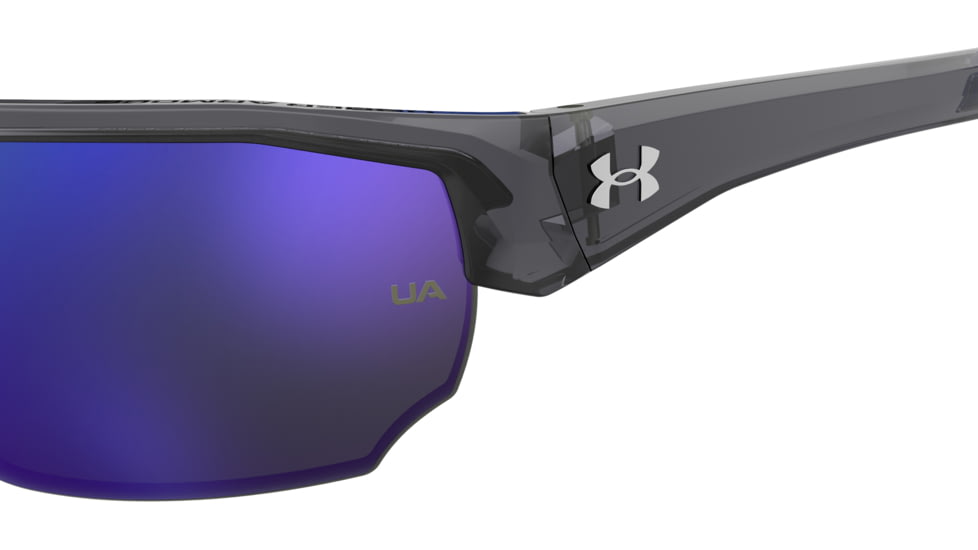 Under Armour Blitzing Sunglasses with Transparent Grey Frame and Blue to Grey Mirror Lens, Medium, UA0012S KB7-W1