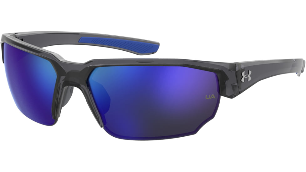 Under Armour Blitzing Sunglasses with Transparent Grey Frame and Blue to Grey Mirror Lens, Medium, UA0012S KB7-W1