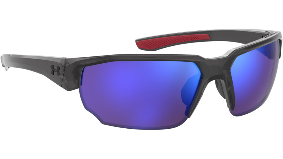 Under Armour Blitzing Sunglasses with Transparent Jet Grey Frame and Violet Blue Gold Tuned Mirror Lens, Medium, UA0012S 268-PC
