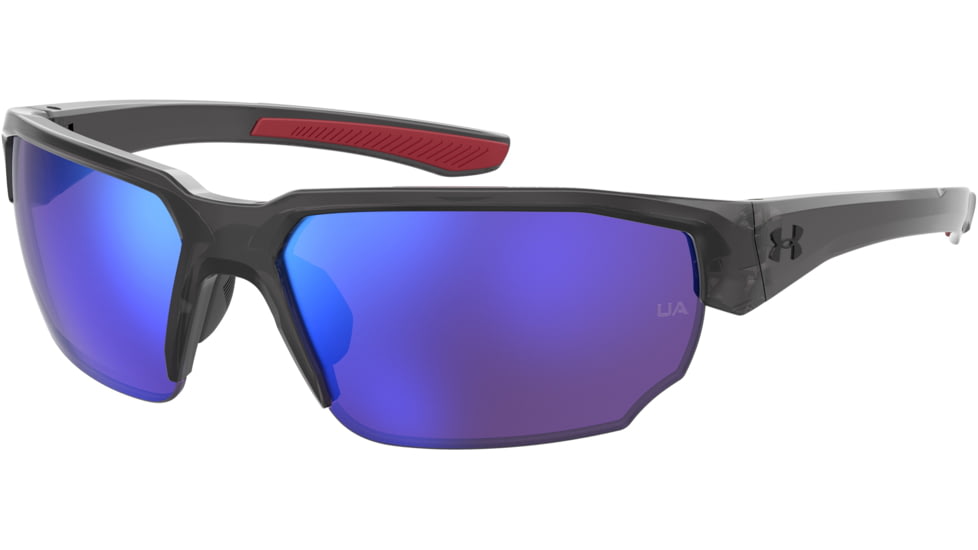 Under Armour Blitzing Sunglasses with Transparent Jet Grey Frame and Violet Blue Gold Tuned Mirror Lens, Medium, UA0012S 268-PC