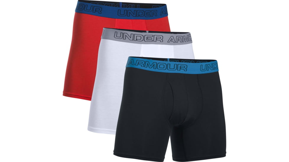 Under Armour Charged Cotton Stretch 6in Boxerjock 3-Pack - Mens, Black/Red/White, 2X-Large, 12772790042XL