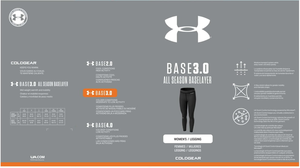 Under Armour ColdGear Base 3.0 Legging - Women's, Small, Black, 1343324001SM