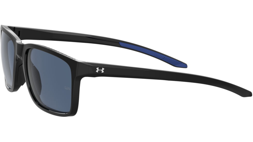 Under Armour Hustle Sunglasses with Shiny Black/Grey Frame and Blue Flash Lens, Medium, UA0005S 807-KU