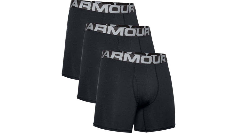 Under Armour UA Charged Cotton 6in Boxer Briefs 3 Pack - Mens, Black, Extra Large, 1363617001XL