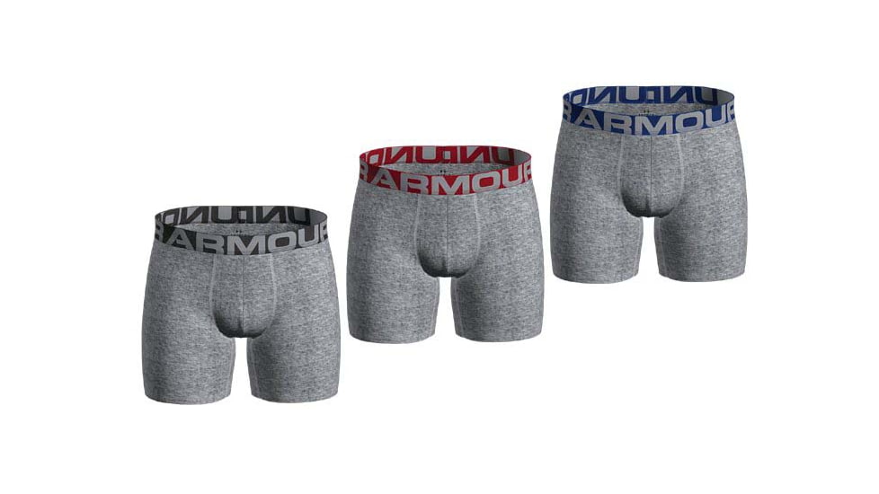 Under Armour UA Charged Cotton 6in Boxer Briefs 3 Pack - Mens, Mod Gray Medium Heather, Small, 1363617011SM