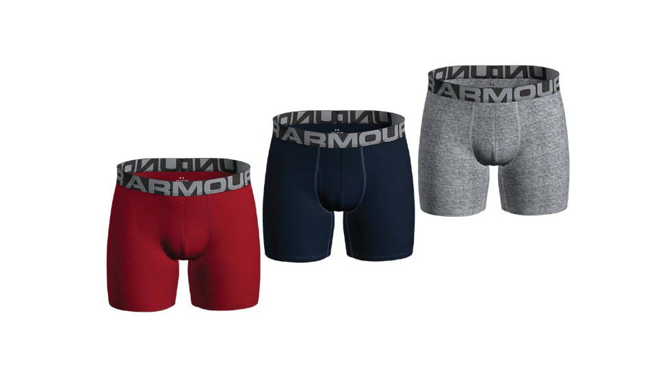 Under Armour UA Charged Cotton 6in Boxer Briefs 3 Pack - Mens, Red, Extra Large, 1363617600XL