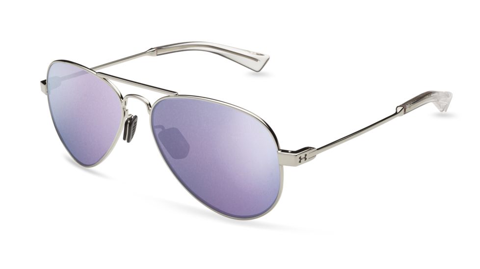 Under Armour UA Getaway M Sunglasses, Purple Lens, Gloss Silver, One Size Fits Most, UA8600118-921471