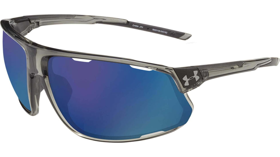 Under Armour UA Strive Sunglasses, Hi Pro Blue Mirror Lens, Gloss Crystal Smoke, One Size Fits Most, UA8600108-040162
